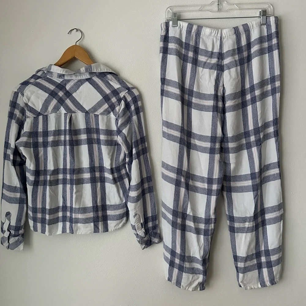 Rails Womens White Blue Plaid Button Down Hunter Vanilla Chambray Lounge Set
